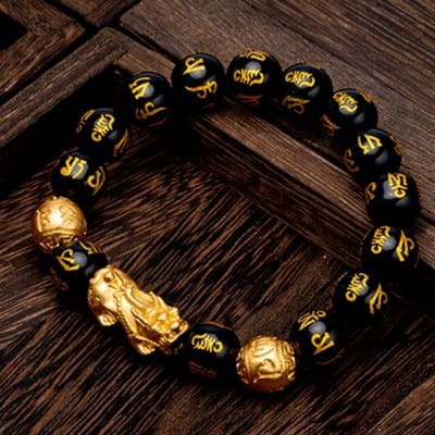 Puur koperen Pixiu Feng Shui cadeau Obsidiaan armband voor mannen en vrouwen handgemaakte goede geluksamulet sieraden 17-20cm black