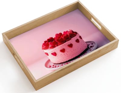 Dienblad hout 40x30 cm - Schootdienblad - Taart - Hart - Roze - Borrelplank rechthoek - Plateau dienbladen