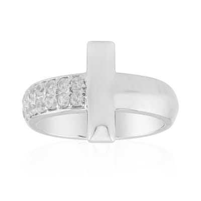 Cavill - Zilveren Damesring - 925 Sterling Zilver met Platina Coating - 14 Rond Geslepen Zirkonen 0,466 ct - Modieus & Breed