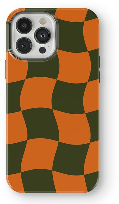 Checkered Warp Hoesje geschikt voor iPhone 13 Pro | Geschikt Voor Mag | Uniek Design Hoesje | Beschermhoes geschikt voor iPhone 13 Pro Pumpkin Pulse