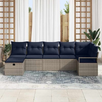 vidaXL - Bankstel - 7 - st - 7-Aantal - zitplaatsen - Grijs - en - Marineblauw