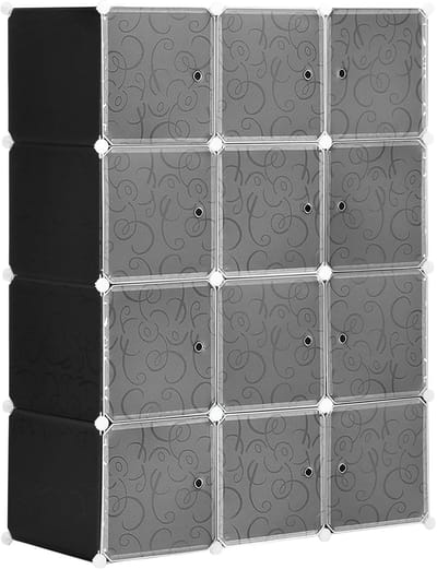 Roossentials kast - Opbergkast- Kubuskast - Plastic modulaire kast - Met deuren - Garderobekast - Garderobekastsysteem - Reksysteem - 12 kubussen