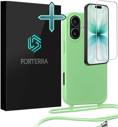 Hoesje Geschikt voor iPhone 17 Case Siliconen Hoes Met Koord Met Screenprotector - Hoes Geschikt voor iPhone 17 Met Telefoonkoord Hoesje Backcover - Groen
