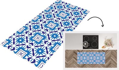 Keukenloper - Loper keuken - Vector - Blauw - Tegels - Patronen - 120x50 cm - Keukenloper vinyl