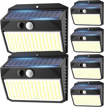 Zonnelampen voor Buiten met Bewegingsmelder - 150 LEDs, 3 Modi, IP65 - Zonnelampen voor Tuin, Garage en Trappen - Set van 6