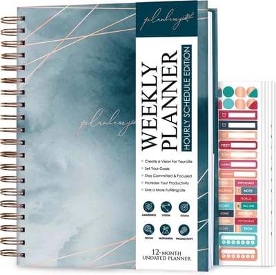 Large Hour Planner Premium - Ongedateerde Uurplanner met Budgetplanner en Gewoontetracker - Productiviteitsdagboek met Hardcover - 20 x 27 cm