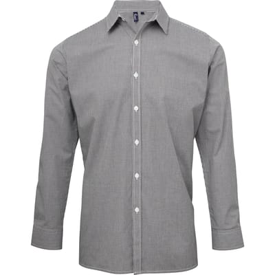 Premier Herenmicrocheck shirt met lange mouwen (Zwart/Wit)