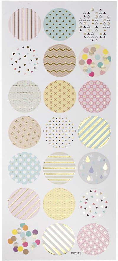 Stickers, pastels, vel 10x23 cm, ca. 21 stuk, 1 vel
