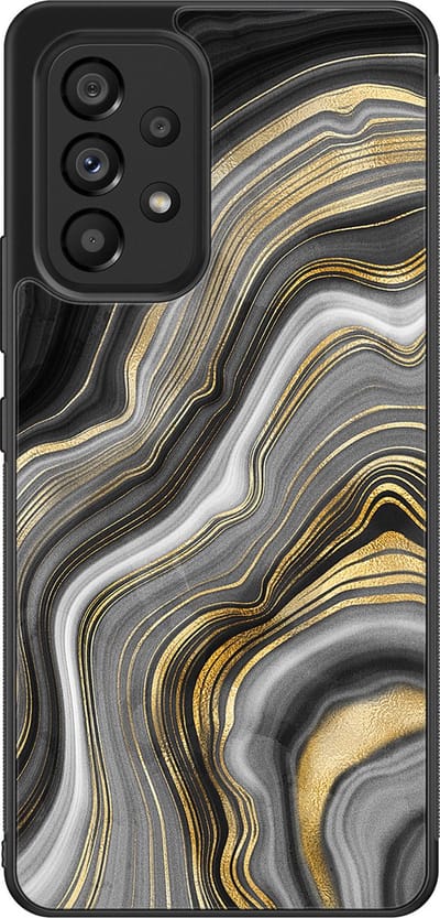 Leuke Telefoonhoesjes - Hoesje geschikt voor Samsung Galaxy A53 - Marble agate - Backcover zwart - Print / Illustratie - Zwart, Goud