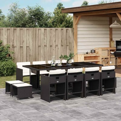 vidaXL - 13-delige - Tuinset - met - kussens - poly - rattan - zwart