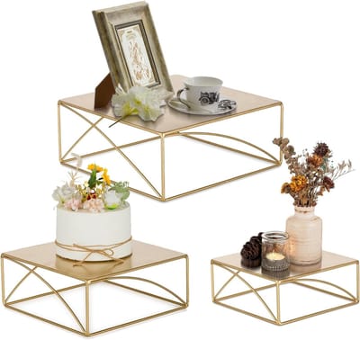 Elegante Gouden Vierkante Taartstandaard Set van 3 voor Bruiloften, Verjaardagen en Babyshowers - Vintage Cupcake Display voor Afternoon Tea Decoratie