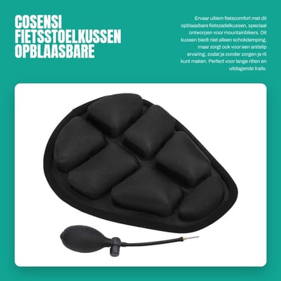 Dailygoods- Fietsstoelkussen met schokdemping - Opblaasbare Zadelhoes - Antislip Gevoerde Hoes - TPU/Polyurethaanvezel - Zwart - 28 x 22 cm - Fietszadelhoes