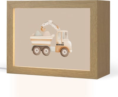 Nachtlampje 20x15 cm - Kinder lampje - Kiepwagen - Auto - Beige - Tafellamp kinderkamer - Slaapkamer lamp - Bedlamp kinderen - Kinderlampje stopcontact - Wandlamp babykamer - Nachtlampjes