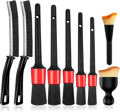 Auto Detailing Brush Set - automotive detail cleaning brushes - boars hair detail brushes - plastic handle automotive detail brushes - detail brushes voor het reinigen van wielen en motor (12 PACK)