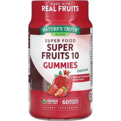 Nature's Truth, 10 gummies Super Fruits, baies de grenade naturelles, 60 gummies végétaliens