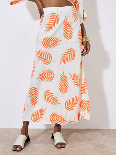 Tropical Leaf Bias Maxi Skirt