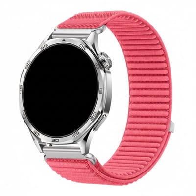 Nylon bandje - geschikt voor Garmin Vivoactive 4 / Venu 4 (45mm) / Venu 3 / 2 / Forerunner 255 / Forerunner 265 / 570 (47mm) en Polar Vantage M / M2 / V3 / Grit X (Pro) - ribbel - donker roze