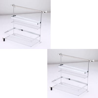 Novaliv set van 2 keukenopbergsets 31,5 x 33 x 18,5 cm van verchroomd staal Antislip grip en effectieve organisatie voor uw keuken Keukenplank Wandplank Hangend kruidenrek met bevestigingsmateriaal