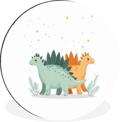 WallCircle - Wandcirkel - Muurcirkel - Planten - Sterren - Dinosaurussen - Oranje - Aluminium - Dibond - 30x30 cm - Binnen en Buiten