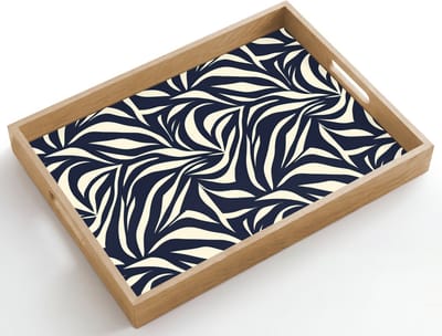 Dienblad hout 50x35 cm - Schootdienblad - Bladvormen - Blauw - Patroon - Wit - Borrelplank rechthoek - Plateau dienbladen