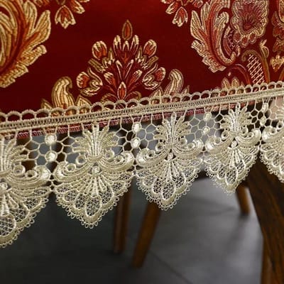 Nappes en Dentelle Rouge Jacquard Mariage Thé Café Salle à Manger Banquet Couvre-Table Rond Cuisine Fête Noël Maison Housse TV Tapis Décoratif 110x110cm