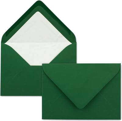100 Donkergroene DIN B6 Enveloppen (12,5x17,6 cm) met Witte Binnenvoering en Natte Sluiting