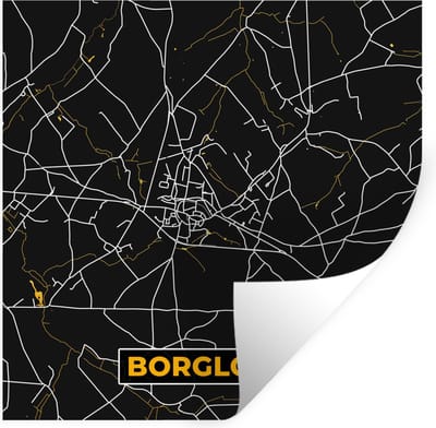 Muurstickers - Sticker Folie - Kaart - Borgloon - Goud - Stadskaart - Plattegrond - 30x30 cm - Plakfolie - Muurstickers Kinderkamer - Zelfklevend Behang - Zelfklevend behangpapier - Stickerfolie