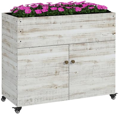 Grote Plantenbak - Verhoogd Tuinbed op Wielen & Kastvak - Bloembak - Verhoogd Plantenbed - Kweekbak - Moestuinbak - voor Buiten, Terras, Tuin & Balkon - voor Groenten, Bloemen & Kruiden - 110 x 50 x 95 cm - Gebruikte Look
