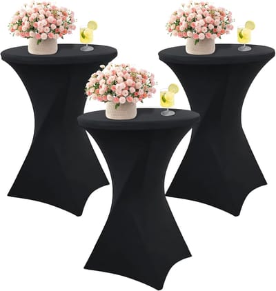 Statafelhoezen Set - Strijk- Wasbestendig - Feestelijke Decoratie - Versterkte Voetzone - Ø 75-80 cm - Zwart
