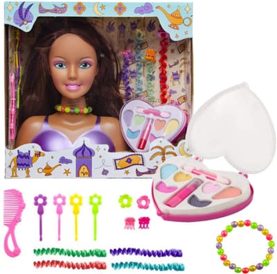 Decopatent Speelgoed Kaphoofd - Sminkpop met make up voor Kinderen - Makeup pop - Kappop - Schminkpop voor Meisjes - Stylinghoofd - Opmaakpop - Kapkop met haar accessoires en make-up - Kaphoofd voor Meisjes