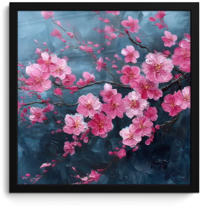 Poster in lijst - Fotolijst 40x40 cm - Posters - Bloem - Bloesems - Roze - Abstract - Posterlijst zwart - Decoratie - Wanddecoratie woonkamer - Muurdecoratie slaapkamer