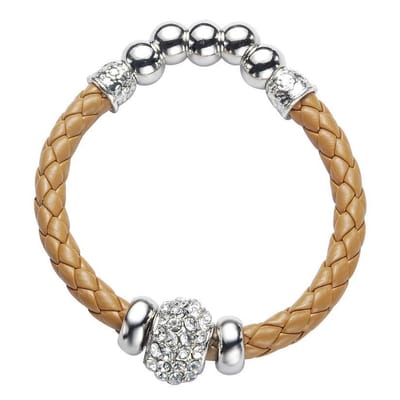 Behave - Rekarmband camel koord kraal steentjes - casual chic - 16,5 cm