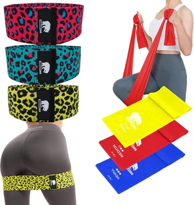 Set van 5 fitnessbanden en 3 elastische spierbanden voor fitness en hometraining - gym pilates - 180 cm