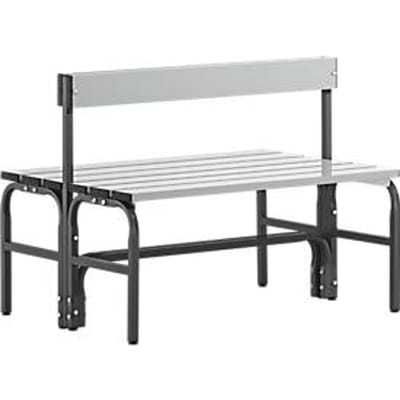 Kleedkamerbank, rvs buis/aluminium, dubbel met rugleuning, L 1500 mm, antraciet