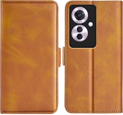 MobyDefend Hoesje - Geschikt voor Oppo Reno 11F - Luxe Wallet Book Case (Sluiting Zijkant) - Lichtbruin