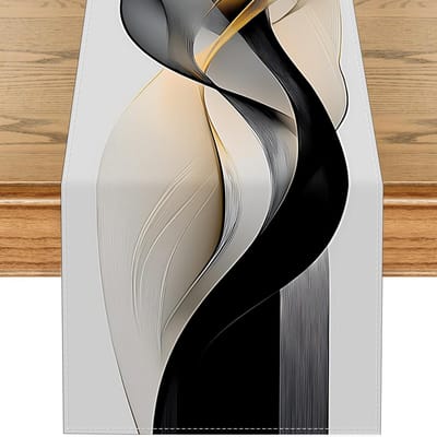 Lente En Zomer Bloemen, Geometrische Dieren, Etnische Stijl, Tafelkleed, Keuken, Restaurant, Festival Tafelvlag Decoratie 33x230cm black