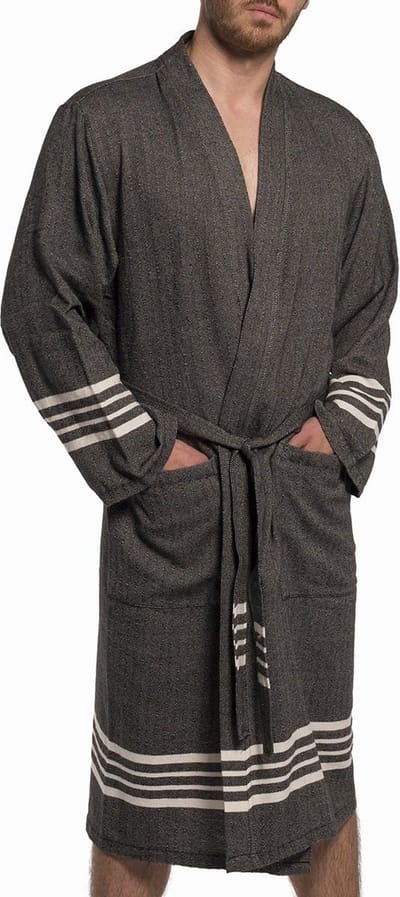 Lalay - hamam badjas Krem Sultan - black - M - dames heren badjas - sauna badjas - dunne badjas - 100% gekamd katoen