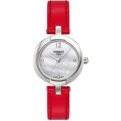 Tissot Pastel Serie Quartz Uurwerk 30m Waterdicht Horloge 28mm Zilveren Wijzerplaat Roestvrijstalen Kast Lederen Band Dameshorloges T084.210.16.116.00 Regular Watch Box,White Dial Red Belt white