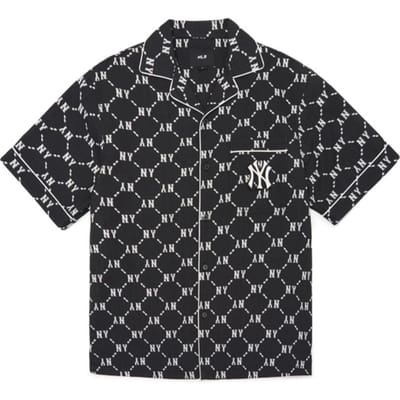 MLB New York Yankees Basis Logo Katoen Diamant Monogram Jacquard Korte Mouwen Shirt Unisex shirts Zwart 3AWSM0223-50BKS XS gray