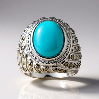 Cavill - Zilveren Ring met Ovale Amazoniet 4,25 ct en Oostenrijkse Marcasiet 0,75 ct - 925 Sterling Zilver - Elegante Edelsieraad