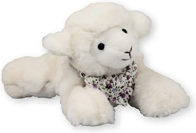 Inware pluche lammetje/schaap knuffeldier - wit - liggend - 22 cm - Dieren knuffels - schapen