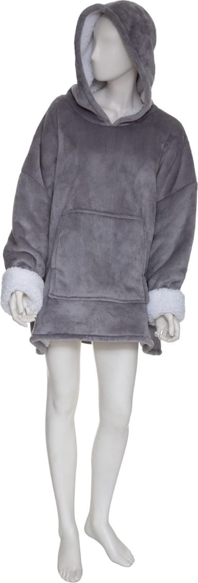 Hoodie Plaid – Grijs – Fleece hoodie deken met mouwen – Oversized knuffeltrui voor heren en dames