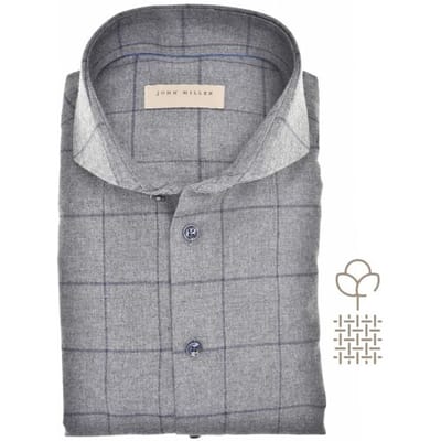 John Miller Overhemd Large Check Soft Cotton Flanel Check Midden Grijs / male