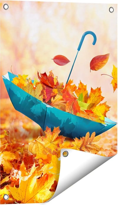Gards Tuinposter Blauwe Paraplu in de Herfstbos met Bladeren - 40x60 cm - Tuindoek - Tuindecoratie - Wanddecoratie buiten - Tuinschilderij