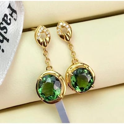 22K Geel Gouden Sieraden Met Druppelvormige Oorbellen Groene Edelsteen voor Vrouwen Verjaardagscadeau Vrouwen Smaragd Druppel Oorbellen green beige