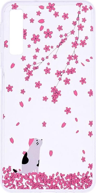 Shop4 - Geschikt voor Samsung Galaxy A7 (2018) Hoesje - Zachte Back Case Kat en Bladeren