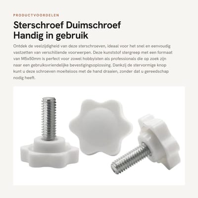 Dailygoods - Sterschroef - Duimschroef - Handig in gebruik - M5x50mm - Kunststof klemknop - Bevestigingsoplossing - 10 stuks