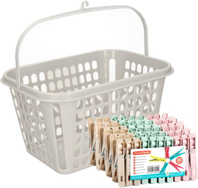 Plasticforte Wasknijpers pakket van 100x stuks - plastic - met ophangmandje aan haak 7 cm - was ophangen - multi kleuren mix