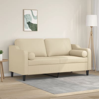 vidaXL - Tweezitsbank - met - sierkussens - 140 - cm - stof - crèmekleurig