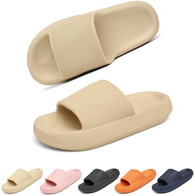 Geweo Slippers Heren Dames - EVA Badslippers Unisex - Anti-Slip en Stevig Voetbed - Anti-lawaai - Kaki - Maat 37/38